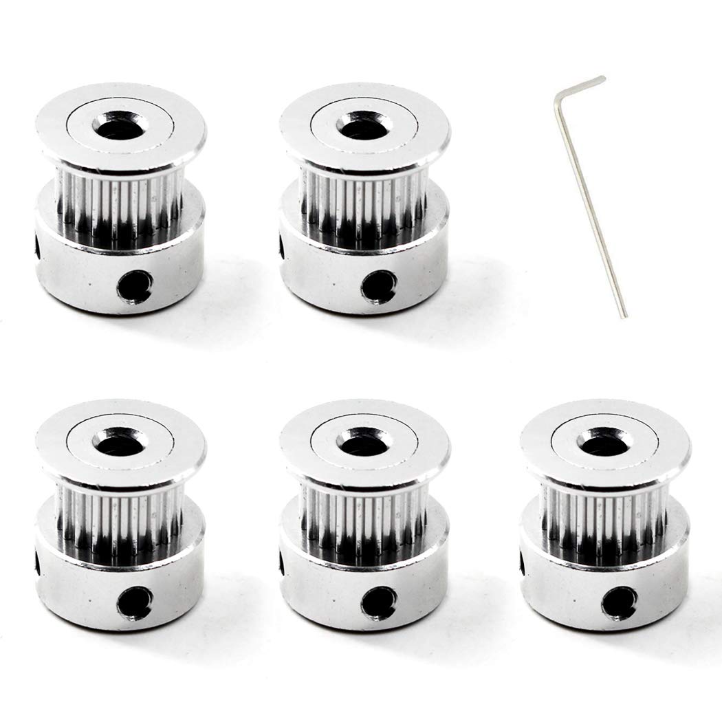 GT2 Aluminum Timing Belt Pulley kit 20 Teeth Bore 4mm and M3 Wrench for 3D Printer 6mm Width Timing Belt (Pack of 5pcs)