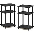 Furinno Just 3-Tier Turn-N-Tube End Table / Side Table / Night Stand / Bedside Table with Plastic Poles, 2-Pack, Americano/Black