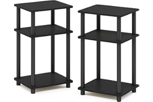 Furinno Just 3-Tier Turn-N-Tube End Table / Side Table / Night Stand / Bedside Table with Plastic Poles, 2-Pack, Americano/Black