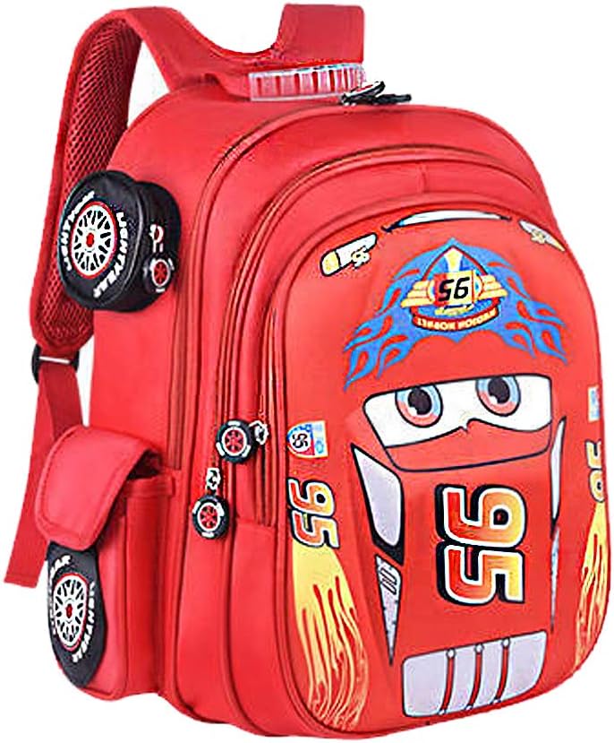 3D Racing Cars Design Waterproof Kindergarten Book Bag Boy’s Schoolbags for Kids Primary School Backpack Bookbags for Children (Red, Medium:H14.56*L11*W6.69 in)