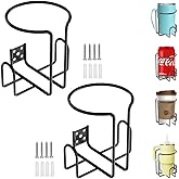 ZMHH Wall Mount Cup Holder,Stainless Steel Universal Drilling Hole Drinking Holder,Coating Ring Bottle Mug Cans Holder for Wallside/Railing/Board/Guardrail/Shelf/Rack, 2 Pack Black