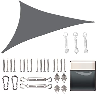 Yeahmart Triangle Sun Shade Sail 2x2x2m with Fixing Kit Grey Waterproof UV 98%