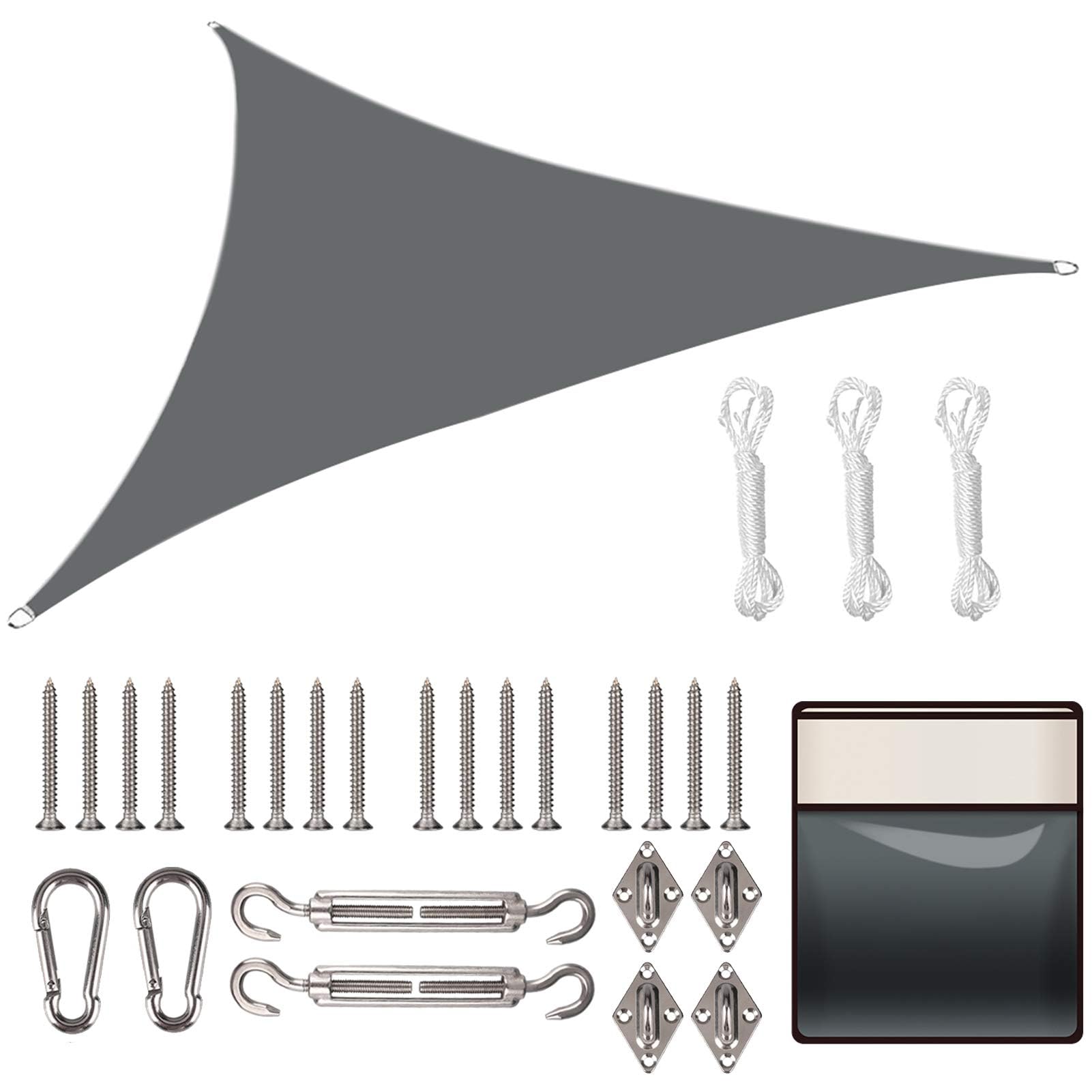 Yeahmart Sun Shade Sail Triangle 2x2x2m with Fixing Kit Waterproof Anti-UV Sunscreen Awning Canopy 98% UV Block for Outdoor Garden Patio Party Backyard Yard Camping with Free Rope, Grey