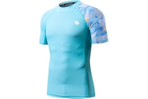 HUGE SPORTS Men's Splice UV Sun Protection UPF 50+ Skins Rash Guard Short Sleeves