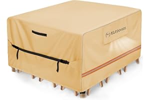 MBLCOOVERS Square Outside Table and Chair Covers, Outdoor Dining Set Cover, Patio Furniture Cover Waterproof, Heavy Duty Oxford Canvas Tan 74"(L) x74(W) x28(H)