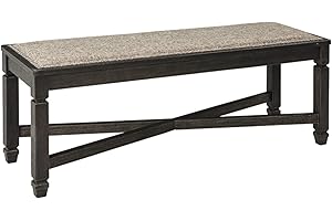 Signature Design by Ashley Tyler Creek Modern Farmhouse Upholstered Dining Room Bench, Antique Black Finish