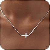 Myfresty S925 Sterling Silver Cross Necklace for Women - Dainty Cross Necklace for Women, Small Waterproof Trendy Cute Necklace, Cross Chain Easter Christian Baptism Religious Faith Gifts
