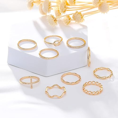 ZOERAY 10PCS 14K Gold Plated Stacking Rings for Women Thumb