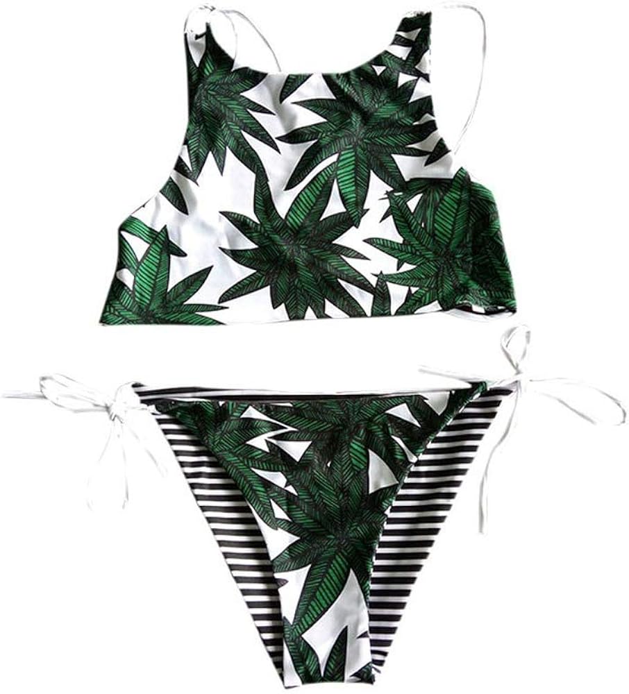 Women Swim Suit Two Piece Bathing Suit Swimwear Leaf Print