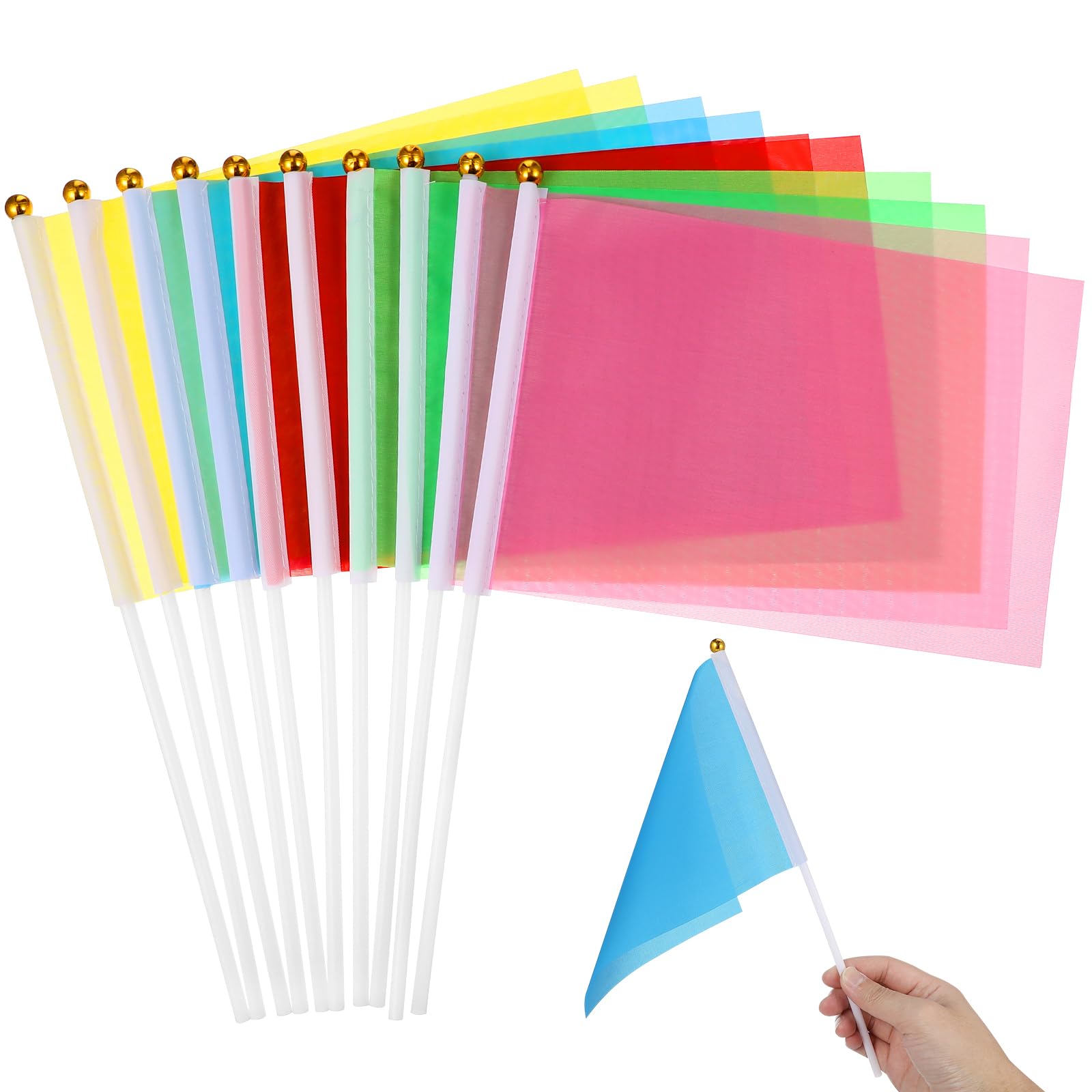 NUOBESTY 50Pcs Hand Flags 5 Color Mini Hand Waving Flags on Sticks 5.5X8.3 Inch Small Solid Flags for Parades Festival Events Celebration