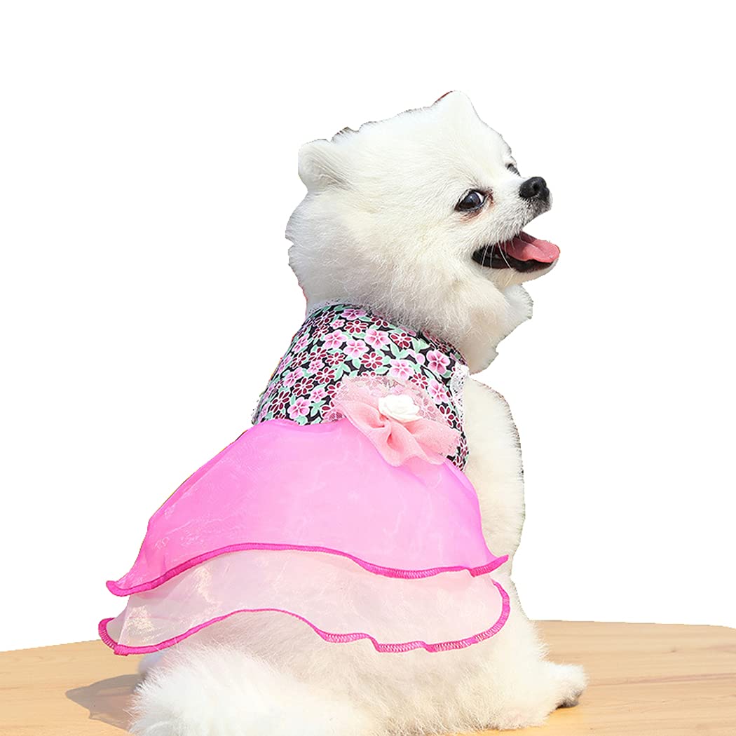 Abcsea 1 Piece Floral Pet Dress, Dog Dress, Dog Dresses for Small Dogs, Cat Dress, Dog Dress for Girl, Pink, XL