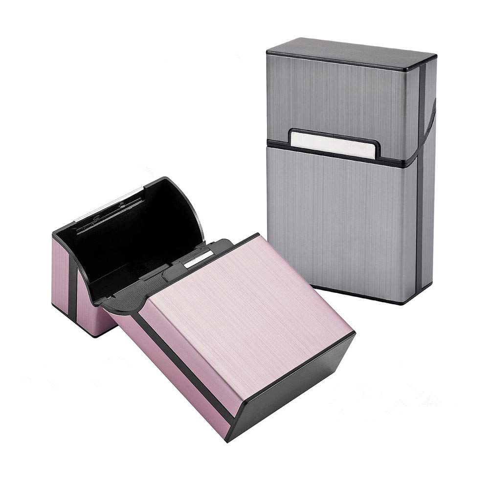 2 Pack Cigarette Case Aluminum, Holds 20 Cigarettes, Flip Top Cigarette Case, Anti-Extrusion, Splash Proof, Rose Red & Gray