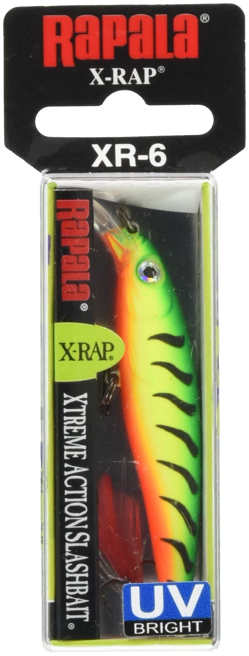 Rapala X-Rap Lure with Two No. 10 Hooks, 0.9-1.5 m Swimming Depth, 6 cm Size, Firetiger UV