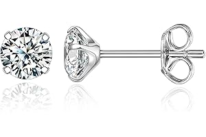 LIMERENCIA G23 Titanium Earrings Studs, Hypoallergenic Stud Earrings for Women Girls Men Sensitive Ears,Cubic Zirconia Earrings Round Bright/Princess-Cut Square/Ball , Premium High Polished with Pure Titanium Backs