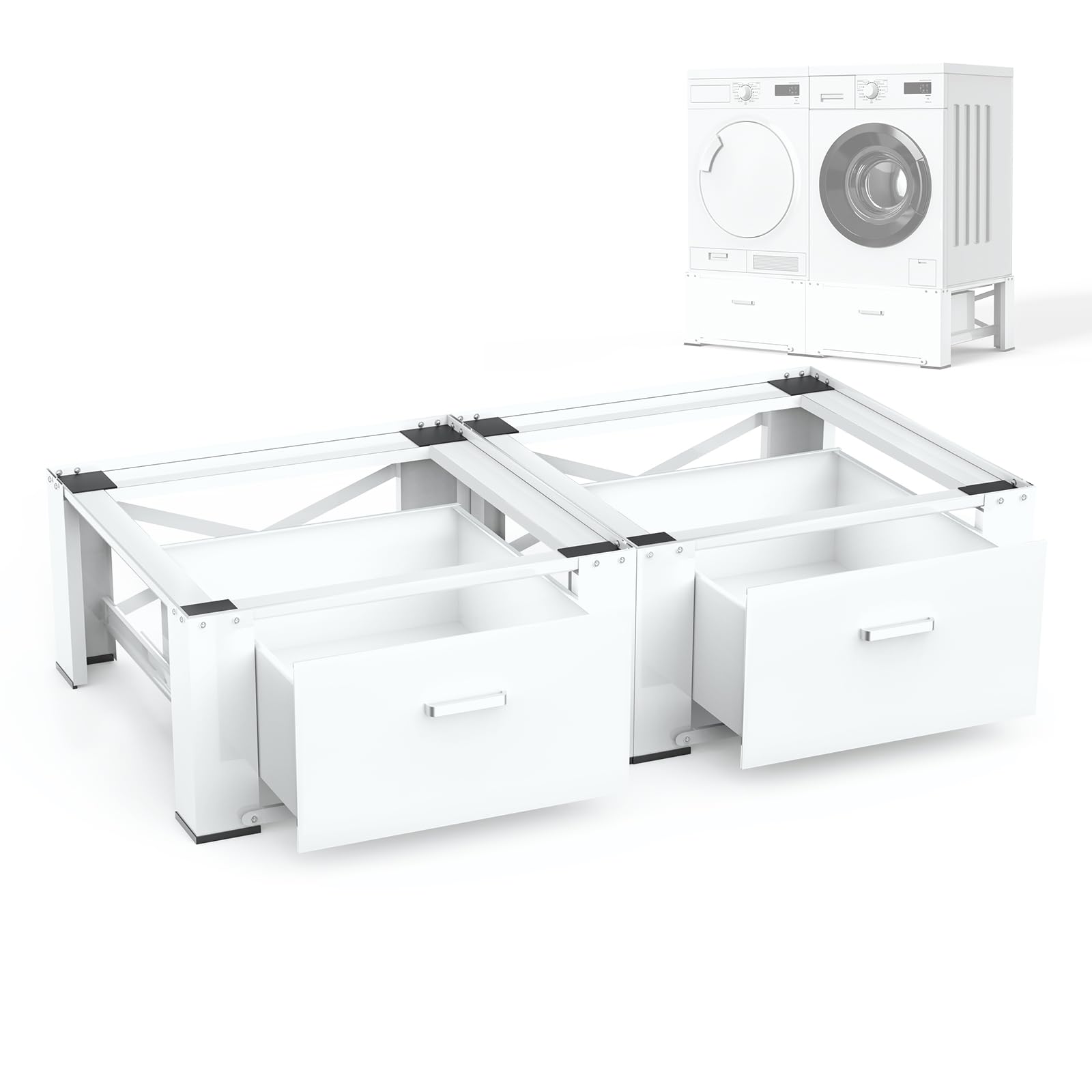 Photo 1 of SKM 2-Pack 28" Washer and Dryer Pedestal Stand with Storage Drawer | Heavy-Duty Steel Frame, 700LB Capacity | 14.3 Inch Lift to Reduce Back Strain, White