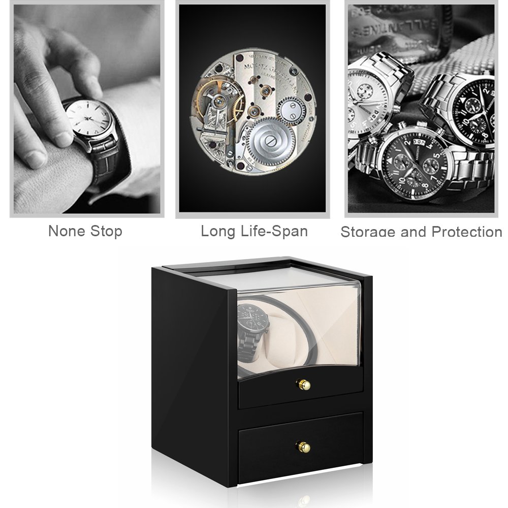 Automatic Watch Winder Box Luxury Wooden for 2 Wrist Watches + 2 Storage Case