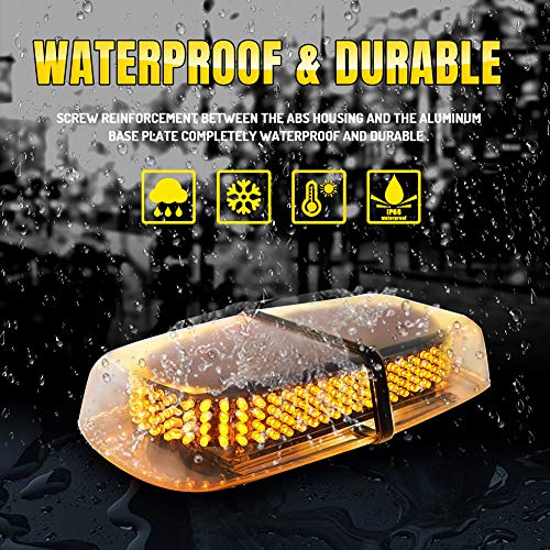 240 LED 7 Strobe Patterns Roof Top Beacon Caution Light, Law Enforcement Emergency Hazard Warning Flashing Strobe Light Mini Bar With Magnetic Base for 12V-24V (Amber)