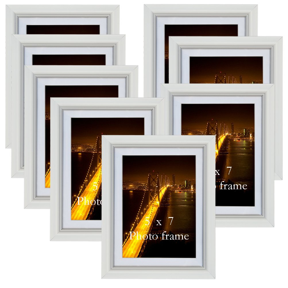 PETAFLOP 5x7 Picture Frame Set Hold 5 by 7 inch White Photo Frames, Set
