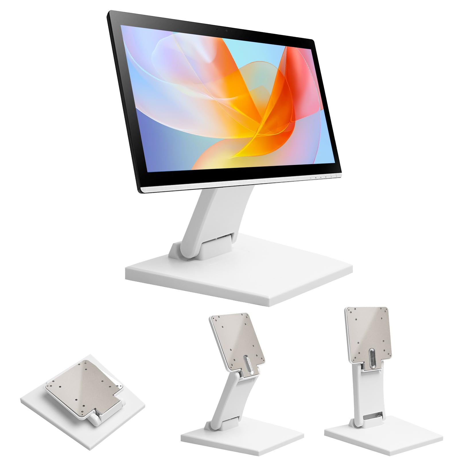 LCD Monitor Stand,Portable Monitors Desk Stand,MYOYAY Adjustable Vesa Monitor Stand with VESA Hole 75x75mm/100x100mm,10-27'' Flat Folding Metal Desk Mount (White)