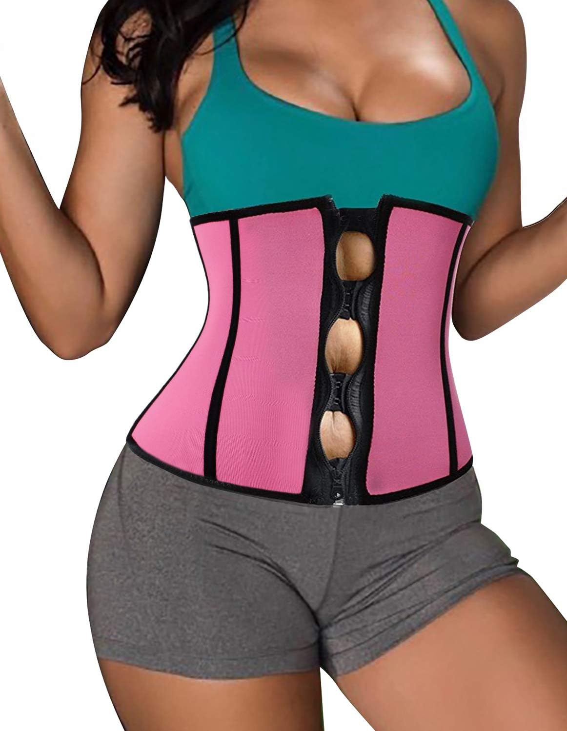 Women's Neoprene Zipper & Buckle Underbust Cincher Waist Trainer Corset Sport Workout Body Shaper Tummy Control