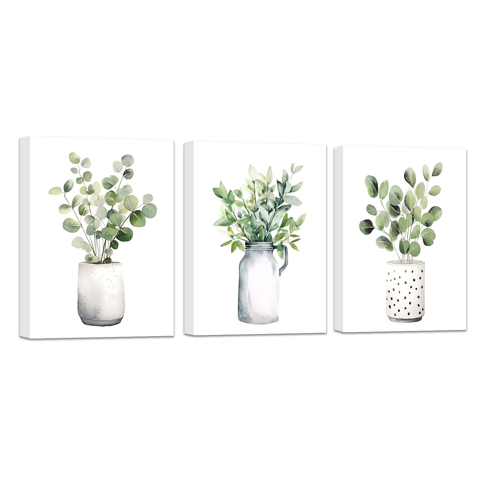 CCWACPP Green Leaf Wall Art 3 Pieces Abstract Plant Pictures Print Watercolor Botanical Canvas Boho Wall Decor for Bedroom Kitchen Home (Framed, 11x14inchx3P)