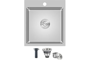MENATT 17X19 inch Single Bowl Drop in Kitchen Sink Brushed, 18 Gauge Stainless Steel Handmade Topmount Kitchen Sinks with 1 Faucet Hole, D17" x W19"x H9"