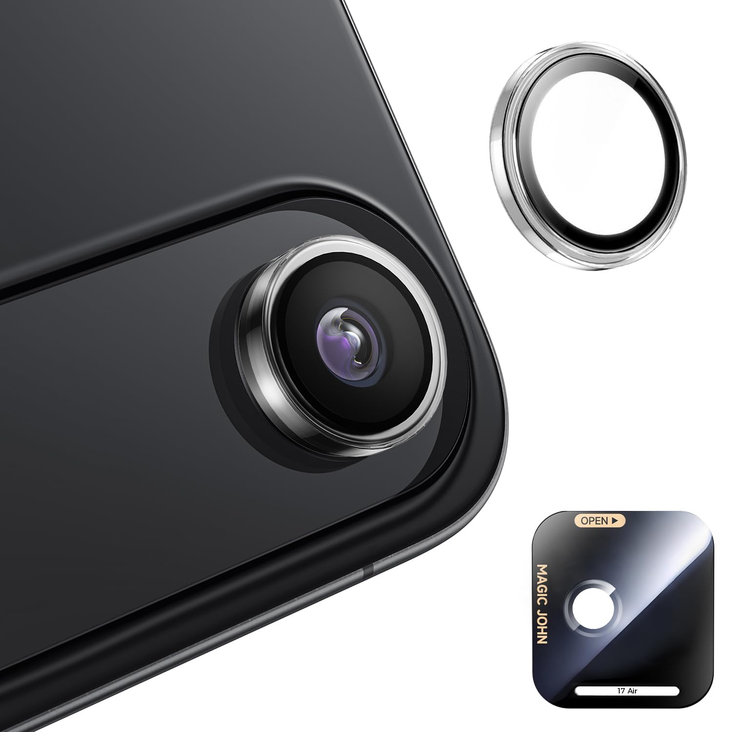 MAGIC JOHN for iPhone Air Camera Lens Protector [Alignment Kit&1:1 Invisible Fit] 9H Aerospace Tempered Glass, Ultra HD, Metal Individual Ring，Case Friendly, Set of 2,Clear