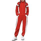 Zaclotre Girl's 2 Piece Outfits Zip Up Sweatsuit Contrast Striped Sweatshirt Sweatpant Sets Jogging Track Suit