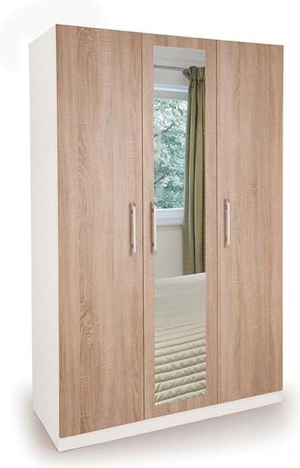 Euston 3 Door Wardrobe With Mirror White Oak Bedroom Furniture
