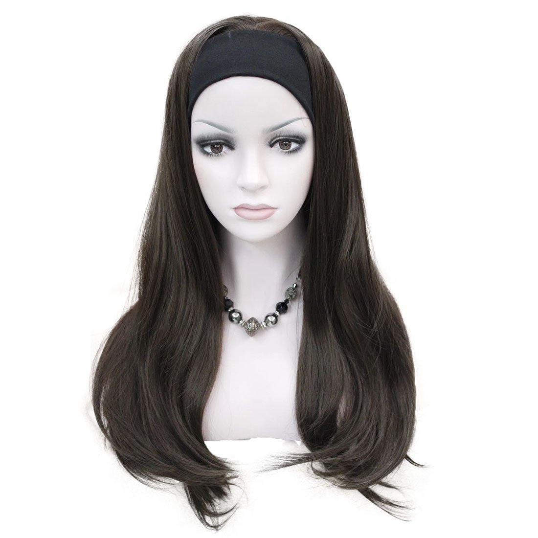 Lydell Long 3/4 women's wigs hairpiece Straight with Adjust Black Headband Blonde Highlighted wig Synthetic Hair Chestnut Brown