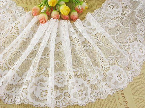 Elastic Lace Trim Spandex 10 Yards Soft Delicate Lace Trim For DIY/Doll dress/Wedding Sewing (7 inch, White)