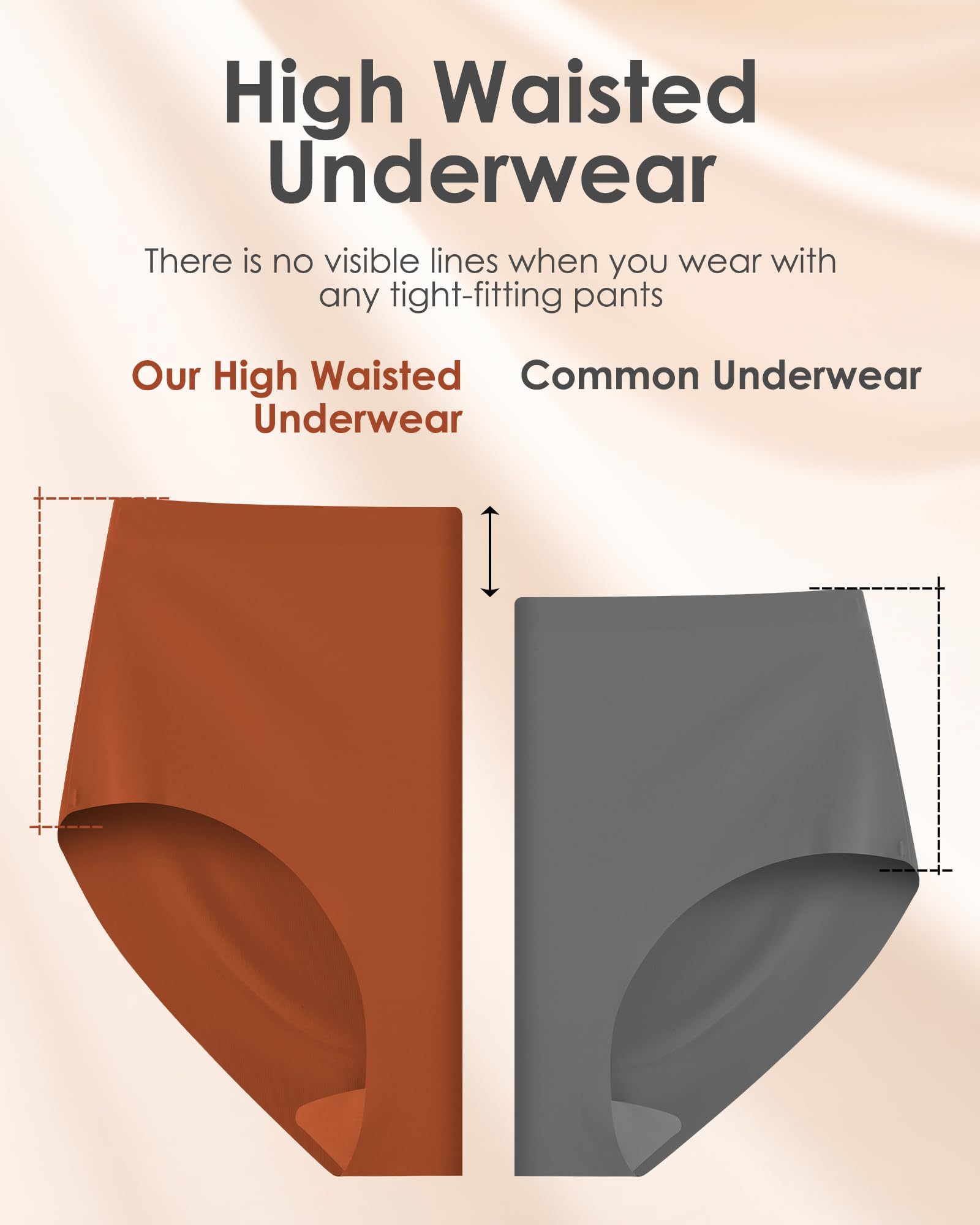 Kalapa Womens Underwear Seamless Full Coverage Breathable Briefs No Show Silky Stretch High Waisted Ladies Panties 6 Pack