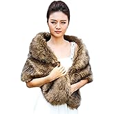 Aukmla Women's Wedding Fur Wraps and Shawls Bridal Fur Stoles Scarf with Rhinestones Brooch for Bride and Bridesmaids