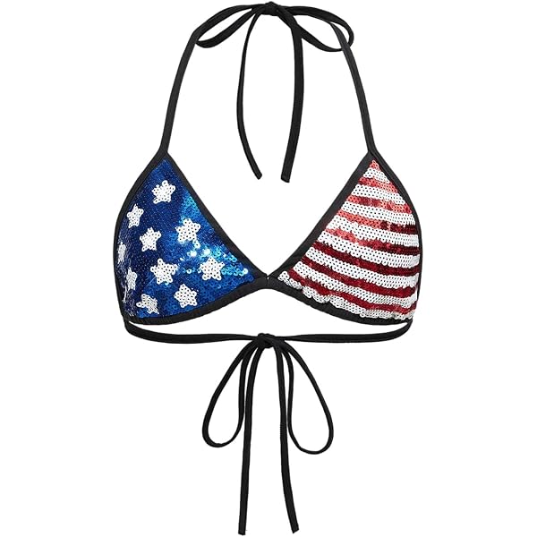 Arsimus USA Patriotic 4th of July American Flag Sequins Bra (Small