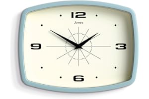 JONES CLOCKS® Movie Wall Clock | Retro Rectangular Clock | 10 inch | Pale Blue | Cool Designer Look for Kitchen, Living Room or Office