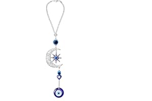 Evil Eye Car Rear View Mirror Accessories Ornament, Moon Sun Catcher Car Mirror Hanging Accessories Evil Blue Eye Decor, Hang