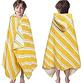 VOOVA & MOVAS Hooded Bath Towels for Kids (3-10Years,27.5"x55"),100% Cotton Absorbent Soft Towel Wrap for Toddler Boys,Perfect for Bathroom | Pool | Beach | Swimming, Jacquard Yellow Stripe