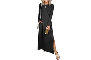 ANRABESS Women Long Sleeve Dresses 2025 Fall Casual Crewneck Loose Fit Split Flowy Wrinkle-Free Travel Vacation Maxi Dress