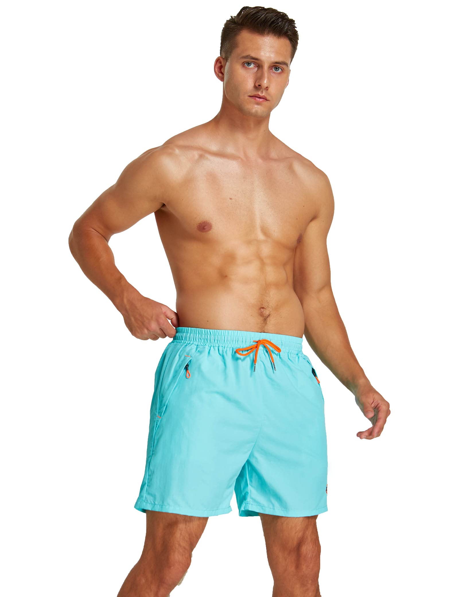 JustSun Badeshorts Herren Badehose Männer Schwimmhose Schnelltrocknend Boardshorts Strandshorts Beachshorts mit Reissverschlusstasche Hellblau M 4