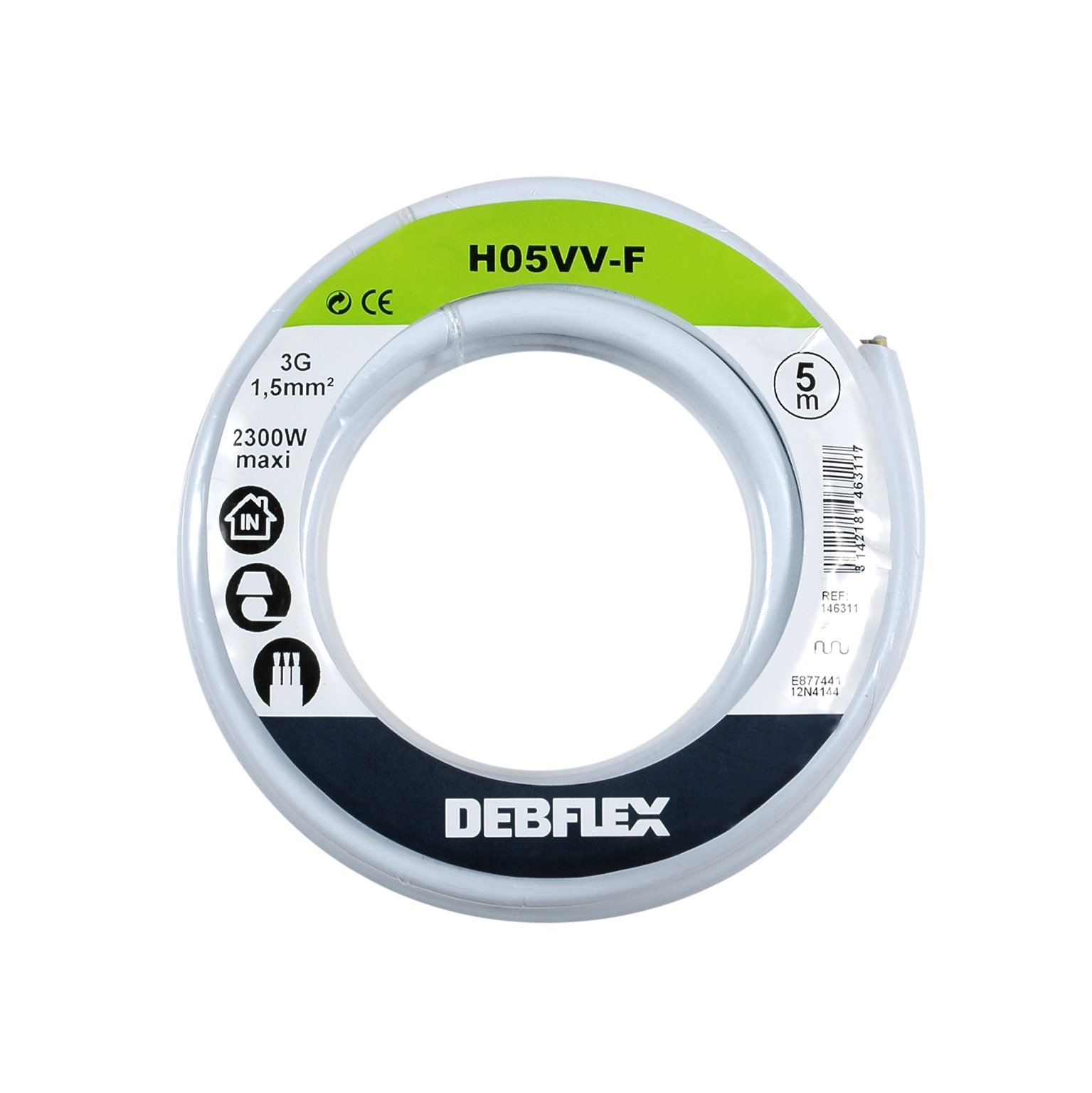 Debflex 146311 Cable Reel HO5VV-F 3G1.5 5 m White