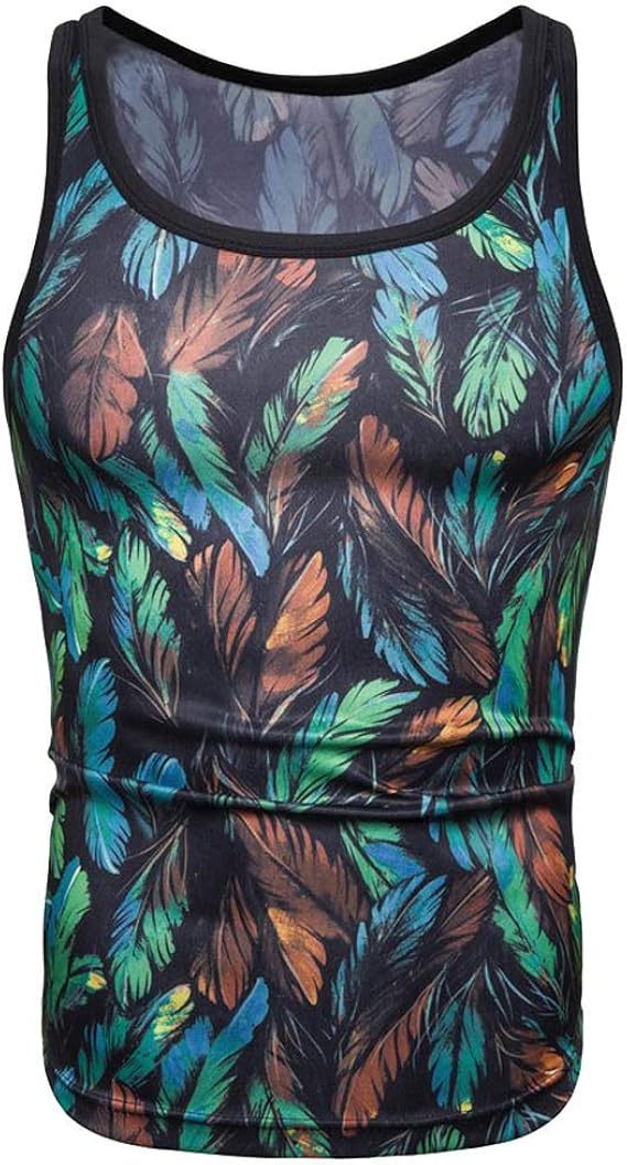 Amazon Boybya メンズ タンクトップ プス ヒップホップ 羽毛 プリント 面白い 総柄 オシャレ トップス シンプル ノースリーブ 快適 ファッション ゆったり ブランド カジュアル 目立つ スポーツ かっこいい 人気 ストリート 旅行 普段着 2xl グリーン タンクトップ