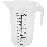 Performance Tool W4047 35 oz. / 1-Quart Measuring Cup with Lid | Chemical-resistant automotive fluid container. Visible clear and black ml and oz markings. Tight lid and spout