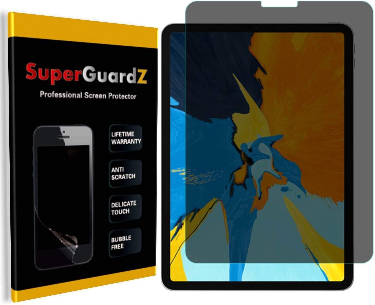 for iPad Pro 11 (2018) Screen Protector [Privacy Anti-Spy], SuperGuardZ, Anti-Glare, Anti-Scratch, Anti-Bubble [Lifetime Replacement] + LED Stylus Pen