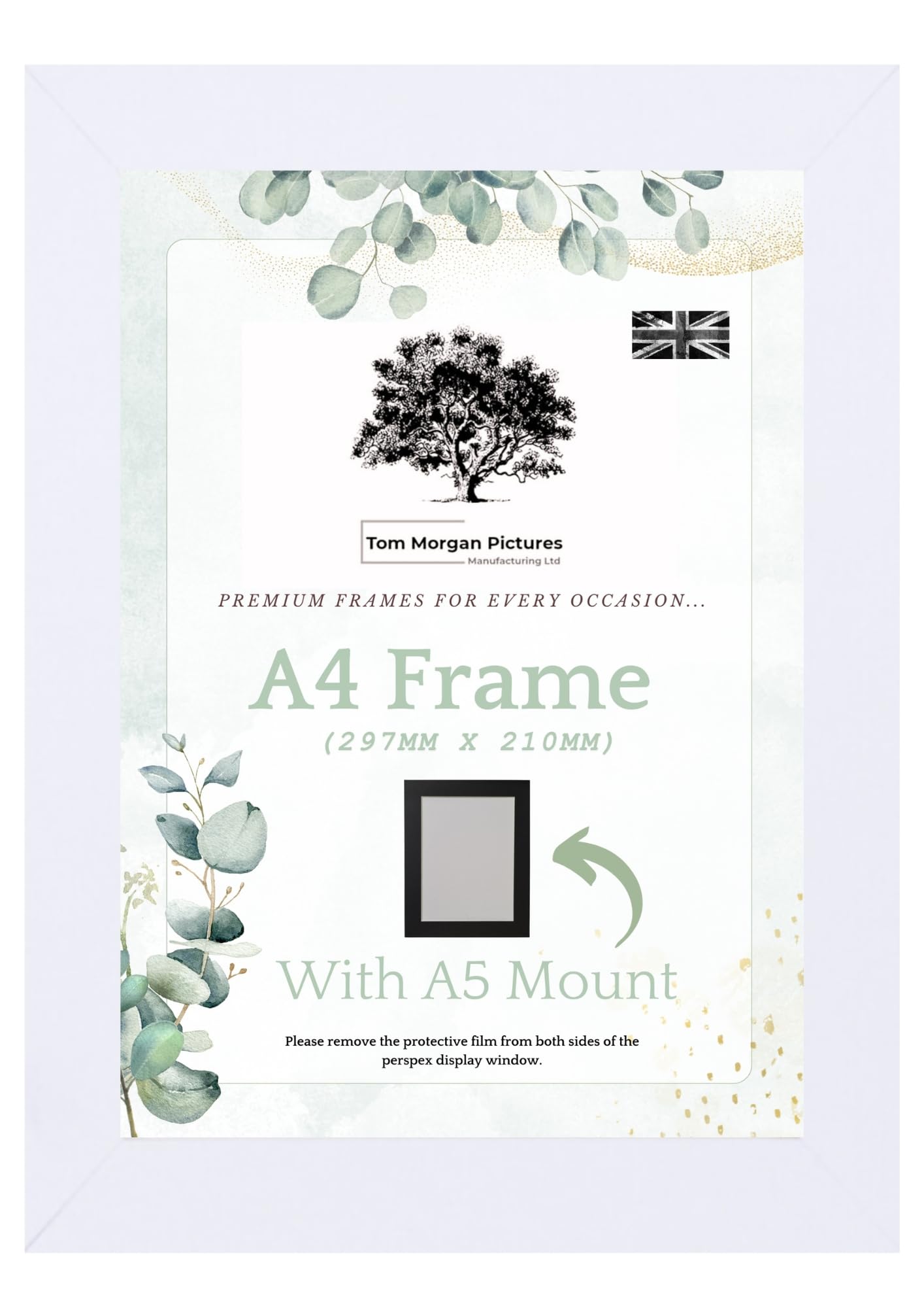 Tom Morgan Pictures A4 (29.7cm x 21cm) Photo Frame with A5 Mount, White, Freestanding & Wall Hanging Modern Picture Frame
