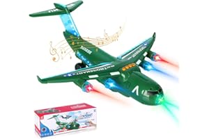 Airplane Toy, LiveGo Bump and Go Electric Detachable Plane Toys with LED Flashing Light Music Remote Control Battery Operated for Kids Boys Girls Toddler Travel 3-7 Year Old Birthday Gift, Green