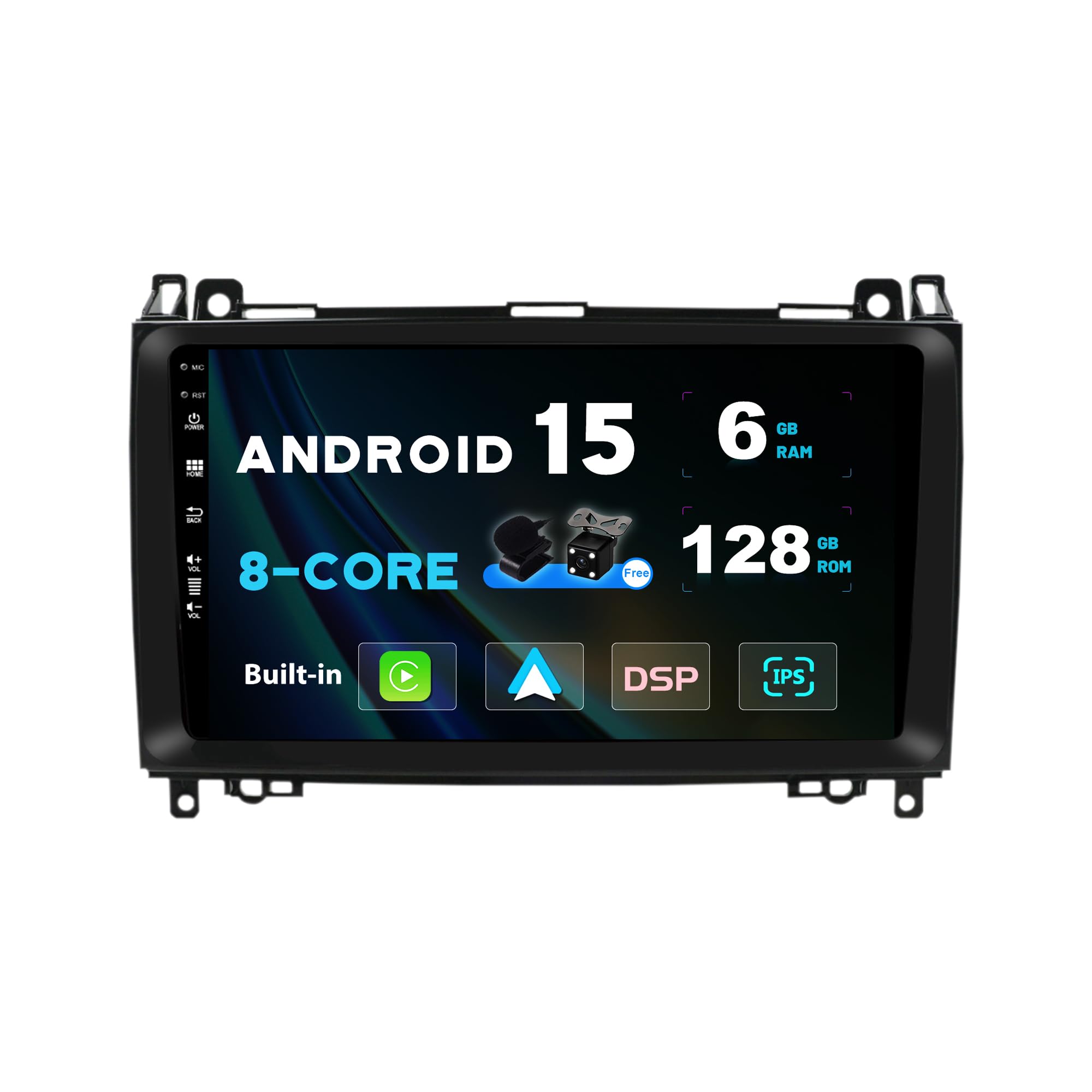 SXAUTO - 6G+128G - Android 13 IPS Car Stereo For Benz W169 W245 B160 B170 B180 B200 W639 Vito Viano W906 Sprinter - Wireless CarPlay/Android Auto/DSP - Camera + MIC - 9” 2 Din -DAB SWC 4G WiFi 360-Cam
