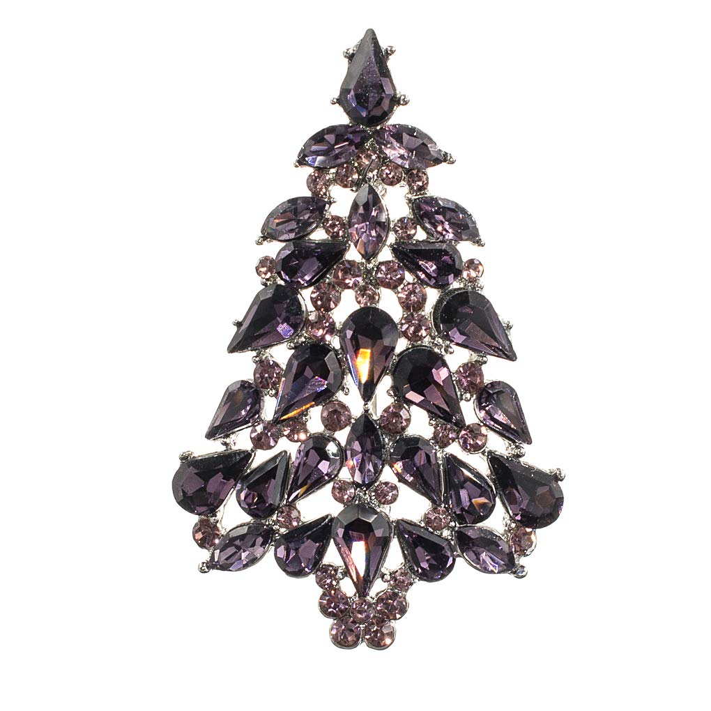 SEPBRIDALS Rhinestone Crystals Christmas Tree Brooch Pin Broach for Women Xmas Gift P5458 (Purple)