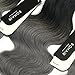 BQ HAIR Dark Root Ombre Grey Brazilian Wave Human Hair 3 Bundles with 4x4 Free Part Swiss Lace Closure - 100% Brazilian Virgin Raw Human Hair Weave Extensions（18