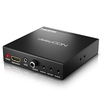 deleyCON SCART zu HDMI Konverter mit Audio Extractor SCART + HDMI Eingang auf HDMI Ausgang Koaxial + 3,5mm Audio Ausgang SCAR