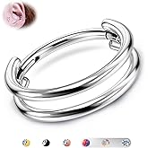 BodyBonita G23 Titanium Cartilage Earring Hoop Stacked Clicker 16G CZ Double/Triple Septum Rings Conch Piercing Jewelry Tragus Daith Helix Nose Rings Hoops for Women Silver/Gold Plated 8mm 10mm 12mm